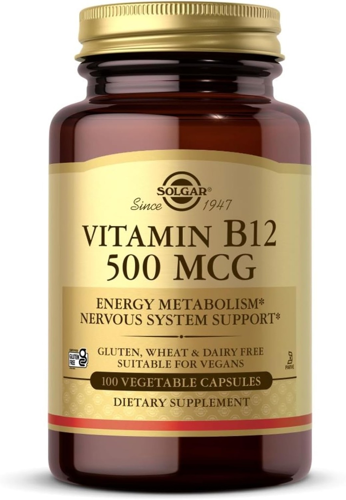 Solgar Vitamin B12 500 mcg - 100 Vegetable Capsules - Energy Metabolism & Nervous System Support - Non-GMO, Vegan, Gluten & Dairy Free, Kosher, Halal - 100 Servings 2