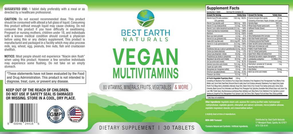 Best Earth Naturals Vegan Multivitamins with 80 Key Nutrients for Well-Being and Vitality 30 Count 4