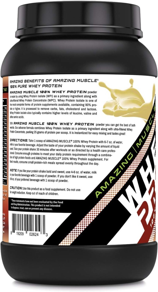 Amazing Muscle Whey Protein Isolate & Concentrate 25 G per Serving Supplement | Hazelnut Flavor | 2 Lb (0.90 Kg) | Non-GMO | Gluten-Free 4
