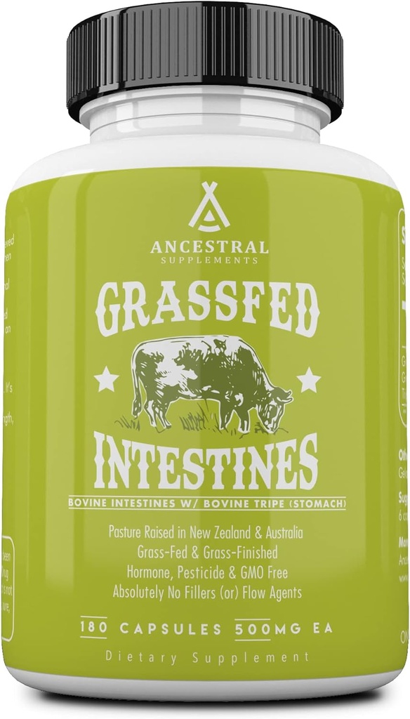 Ancestral Supplements Grass Fed Beef Intestines with Stomach (Tripe), 3000mg, Digestion Supplement Supports Acid Reflux and Gut, Intestine and Digestive Health, Non GMO, 180 Capsules 2