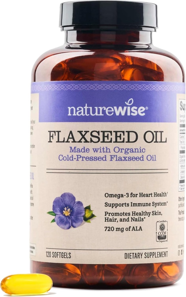 NatureWise Flaxseed Oil 1200 mg, Fish Free Omega 3 6 9 with 720mg ALA, Dietary Supplement for Heart Health Support - Organic, Cold Pressed, Non-GMO - 120 Softgels[4-Month Supply] 2