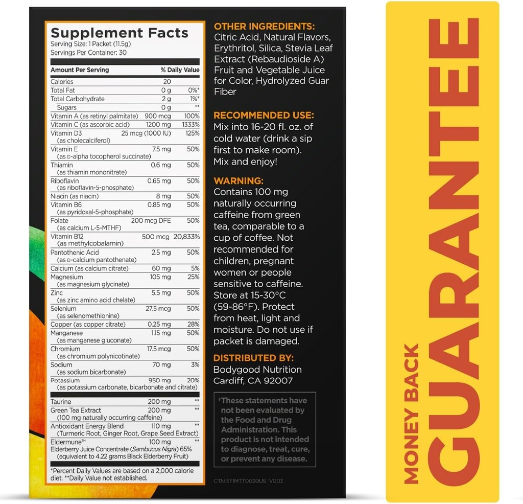 Pureboost Immune Clean Energy Booster, Refreshing Energy Drink Mix and Immunity Supplement with Elderberry, 1,200 mg Vitamin C, Vitamins A + D, and Zinc. (Tangerine Twist, 30 Count) 3