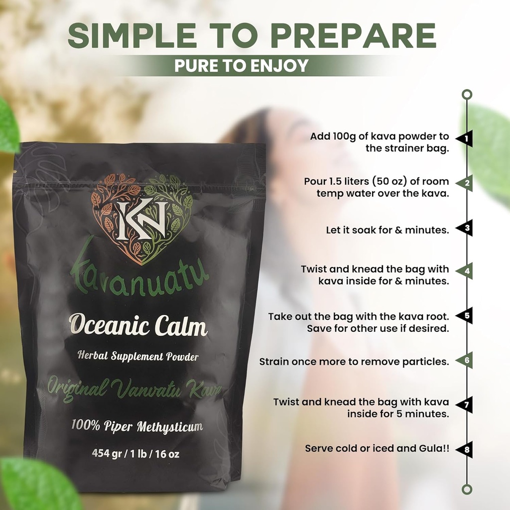 KAVANUATU Kava Root Powder - 100% Piper Methysticum, Organic, Vegan, Non-GMO Herbal Noble Kava Powder - High Kavalactone Content - Natural Kava Tea Drink for Island-Style Relaxation, 454gr/16oz 5