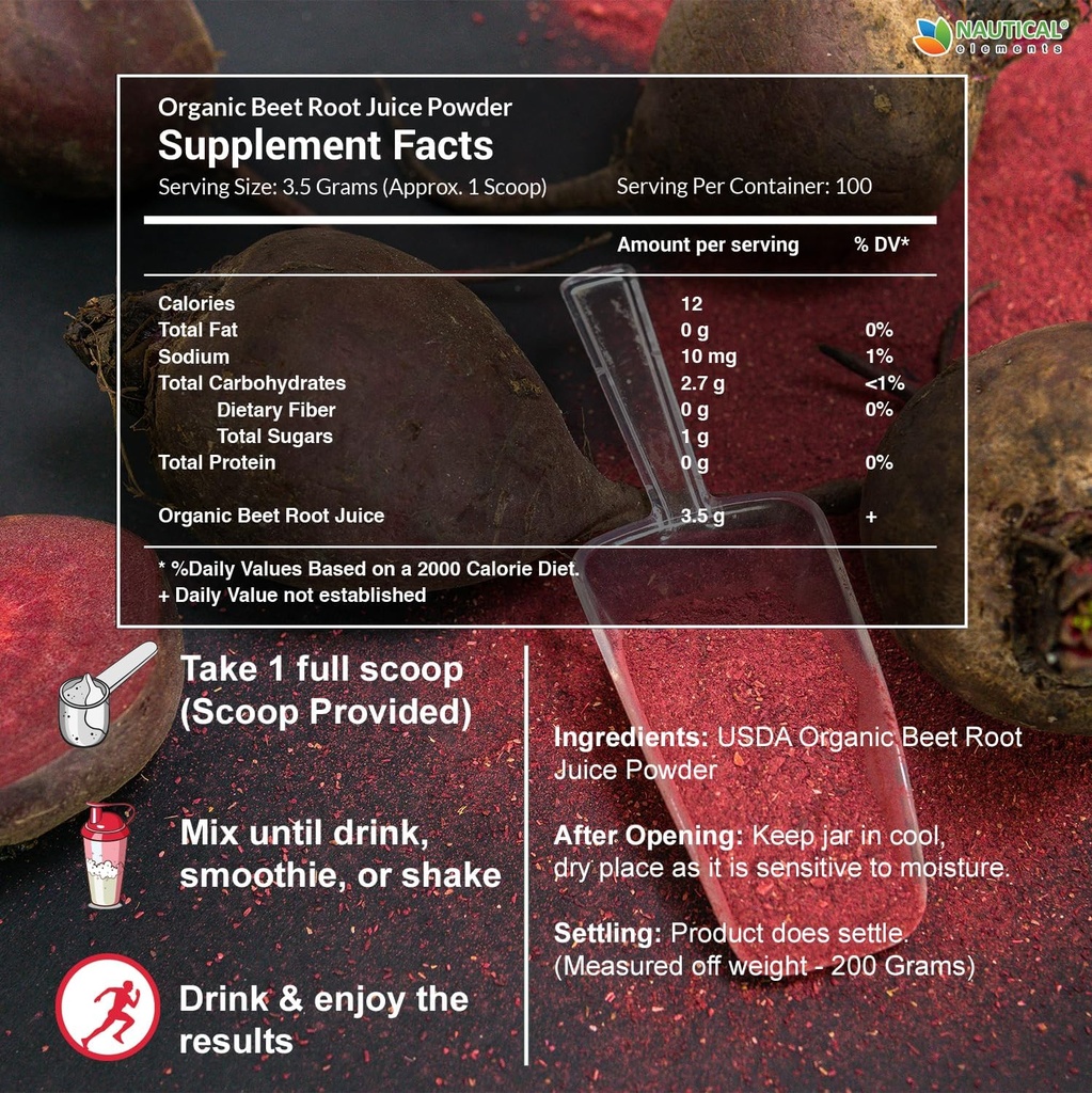 Organic Beet Juice Powder - 20:1 Concentration Beet Powder Organic - Circulation Support - Rich in Nitric Oxide - Cold-Pressed 100 Servings of Beet Root Powder Supplement- 12.3oz 4