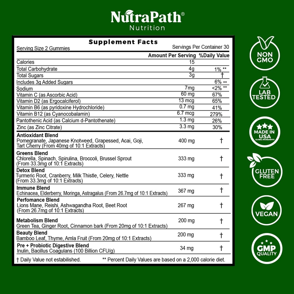 Superfood Daily Greens Gummies - Fruits, Veggies, and Super Foods for Immunity, Energy - 60 Gummies 2