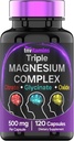 Triple Magnesium Complex Supplement 500mg: Magnesium Glycinate, Citrate, & Oxide - 120 Capsules (4 Month Supply!) | 1 Capsule Serving Provides 125% Daily Value | Non-GMO, Made in The USA! 2