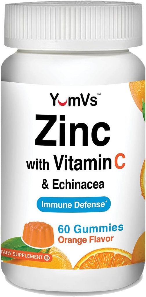 Zinc Vitamin C and Echinacea Gummies for Adults and Kids by YumVs | Chewable Gummy - Vegetarian, Halal, Kosher | Orange Flavor - 60 Count 2