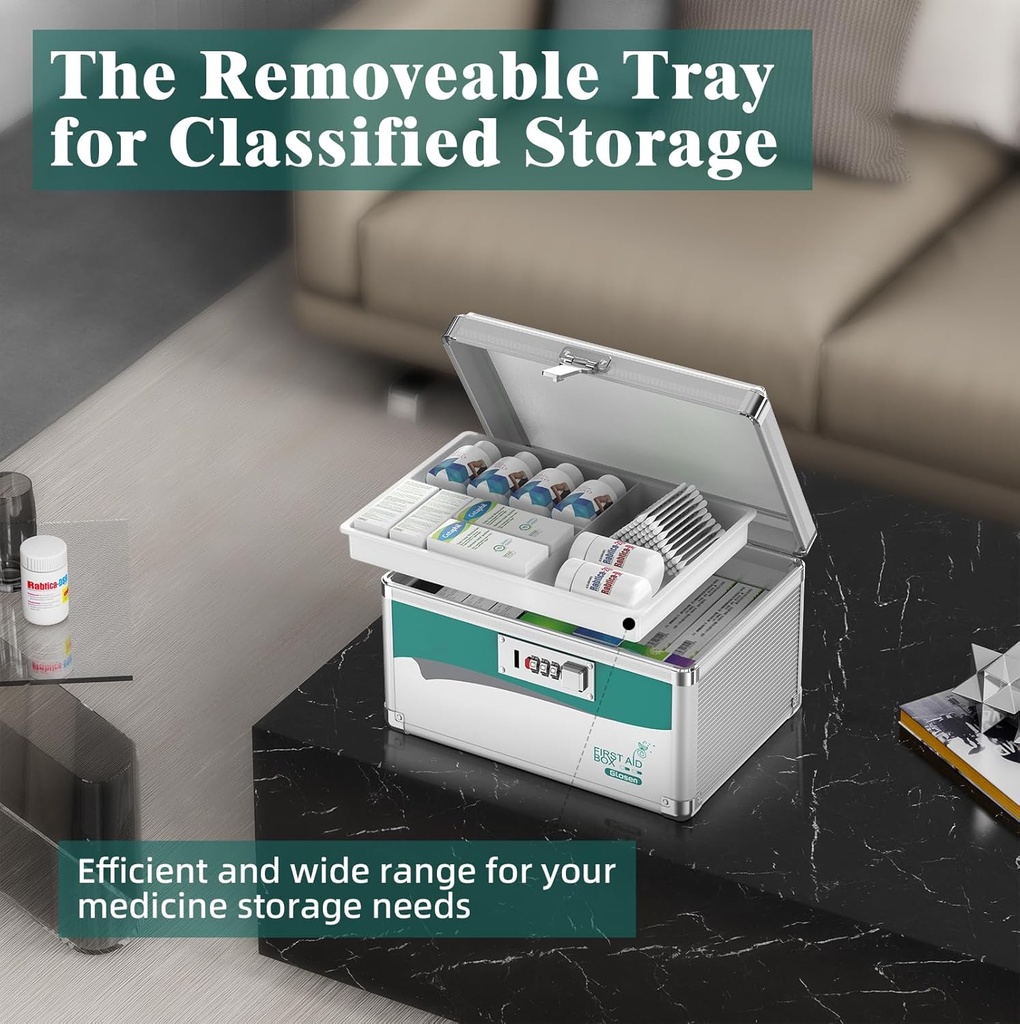 Glosen Medicine Lock Box with Combination Lock, Medication lock box【Small 10x6.7x6.7 Inch】,medical box organizer 6