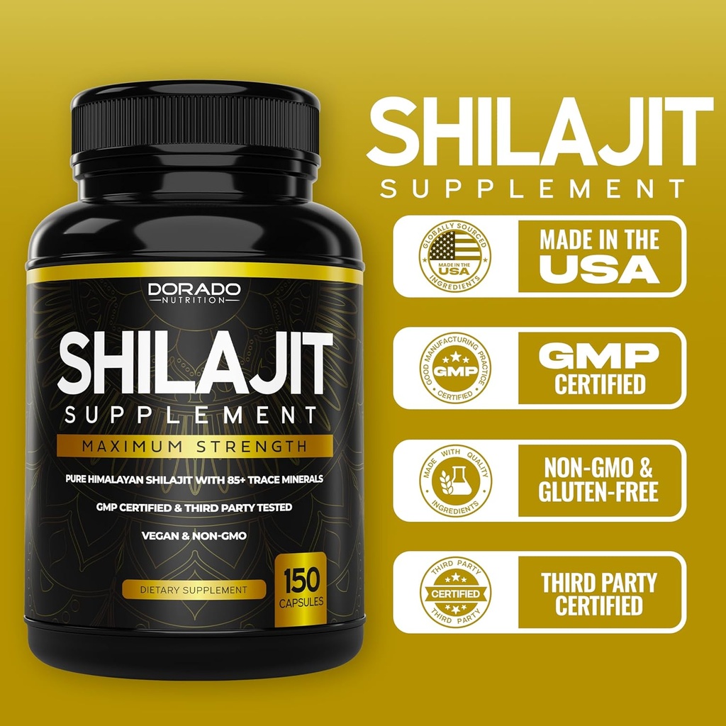 Shilajit Capsules (150 Count,10,000mg per Serving) Shilajit Supplement for Men & Women with Naturally Occuring Fulvic Acid - Himalayan Capsules Dietary Supplement - NON GMO, Made in USA 4