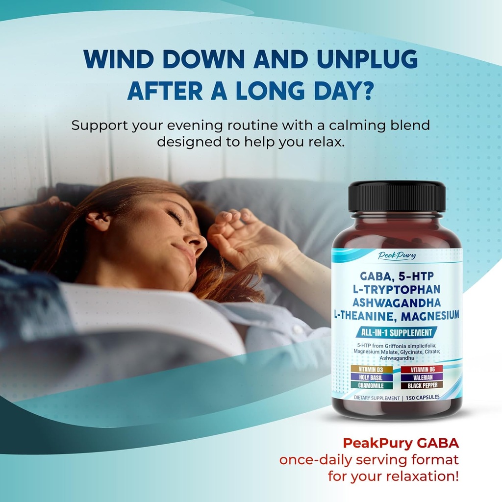 GABA, 5-HTP L-Tryptophan Ashwagandha Chamomile L-Theanine Magnesium - Made in USA 3