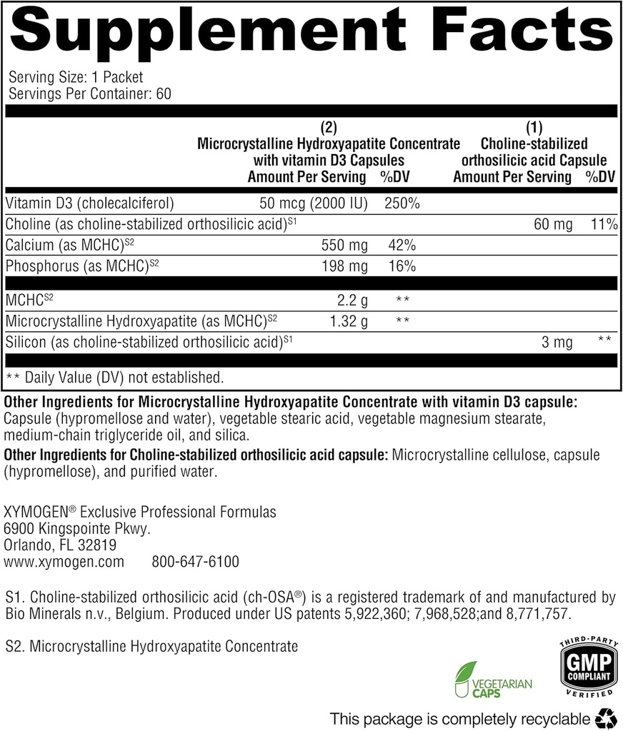 XYMOGEN OSAplex - Clinically Tested Microcrystalline Hydroxyapatite Concentrate MCHC, Calcium + Vitamin D3 - Supports Bone Collagen Formation, Bone Mineral Density + Strength (60 Packets) 4