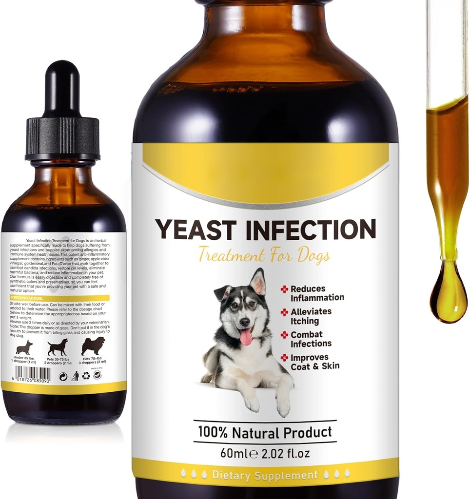 Natural Yeast Infection Treatment for Dogs, Dog Ear Infection Treatment, Dog Allergy Relief, Helps to Support Itch Relief, Inflammation Relief & More, Ear Infection Treatment for Dogs - 2 fl oz 2