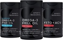 Sports Research Triple Strength Omega 3 Fish Oil, Antarctic Krill Oil + Phospholipids, Choline & Astaxanthin Mini-Softgels, Keto Plus ACV 500mg of Apple Cider Vinegar & 1500mg goBHB Exogenous Ketones 2