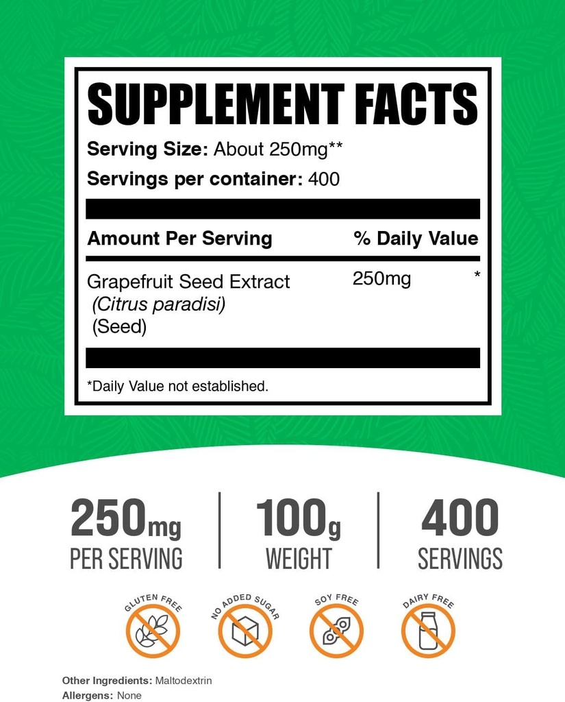 BulkSupplements.com Grapefruit Seed Extract Powder - Grapefruit Seed Supplements, Antioxidant Source - Herbal Supplement, Gluten Free, 250mg per Serving, 100g (3.5 oz) (Pack of 1) 3