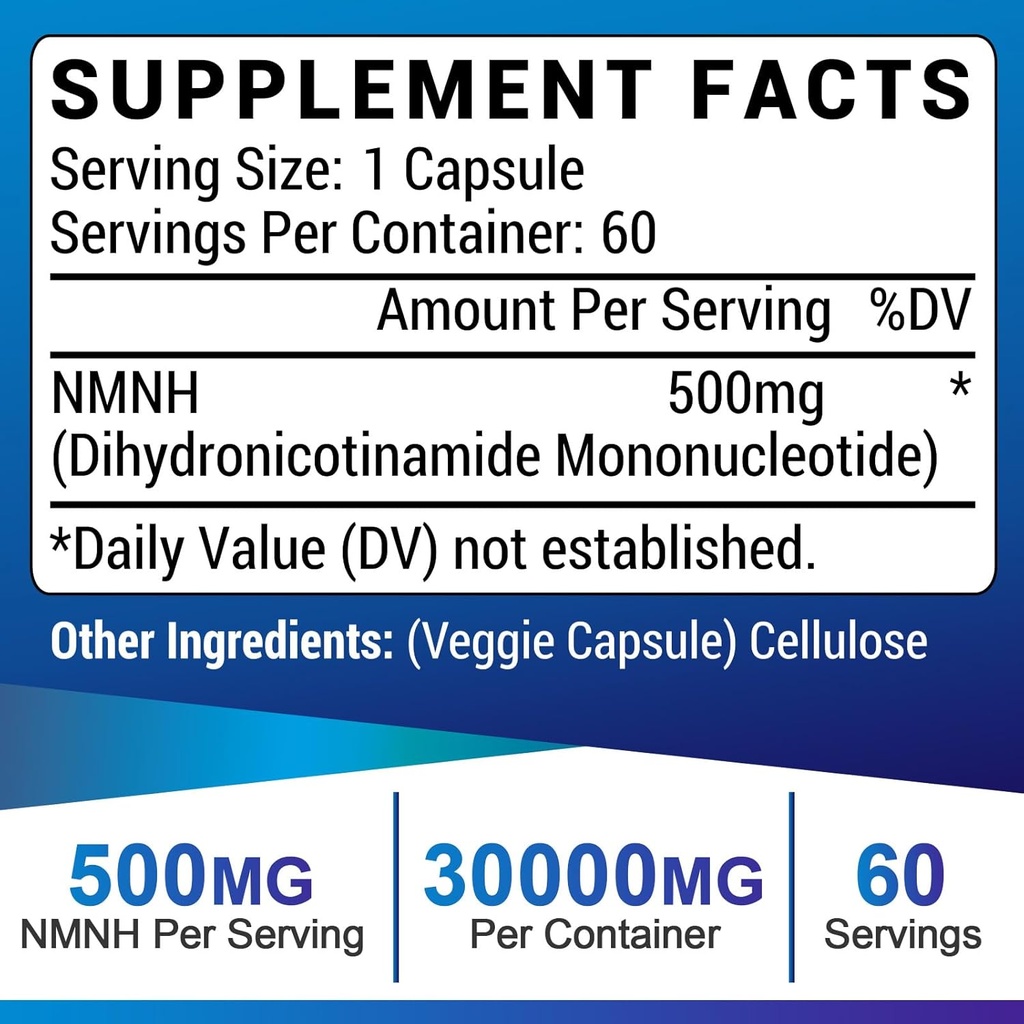 NMNH (Dihydronicotinamide Mononucleotide), NAD Supplement to Boost NAD+ Levels as We Age (May Be More Effective Than Nicotinamide Riboside) - 240 Count (240 Servings) 3