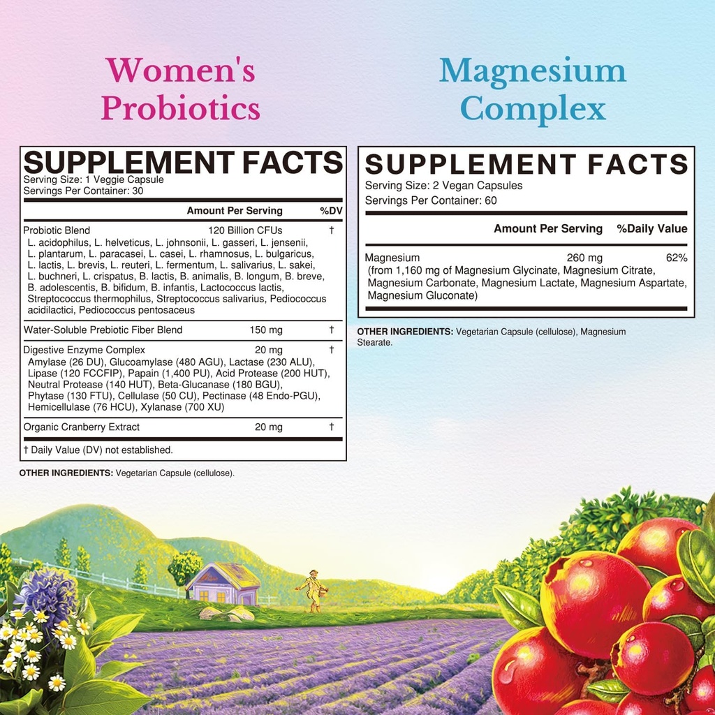 Vitalitown Probiotic + Magnesium Bundle (Pack of 2) | Women's Probiotics (Item 1) & Magnesium Complex (Item 2) | 30 Probiotic Capsules & 120 Magnesium Capsules 3