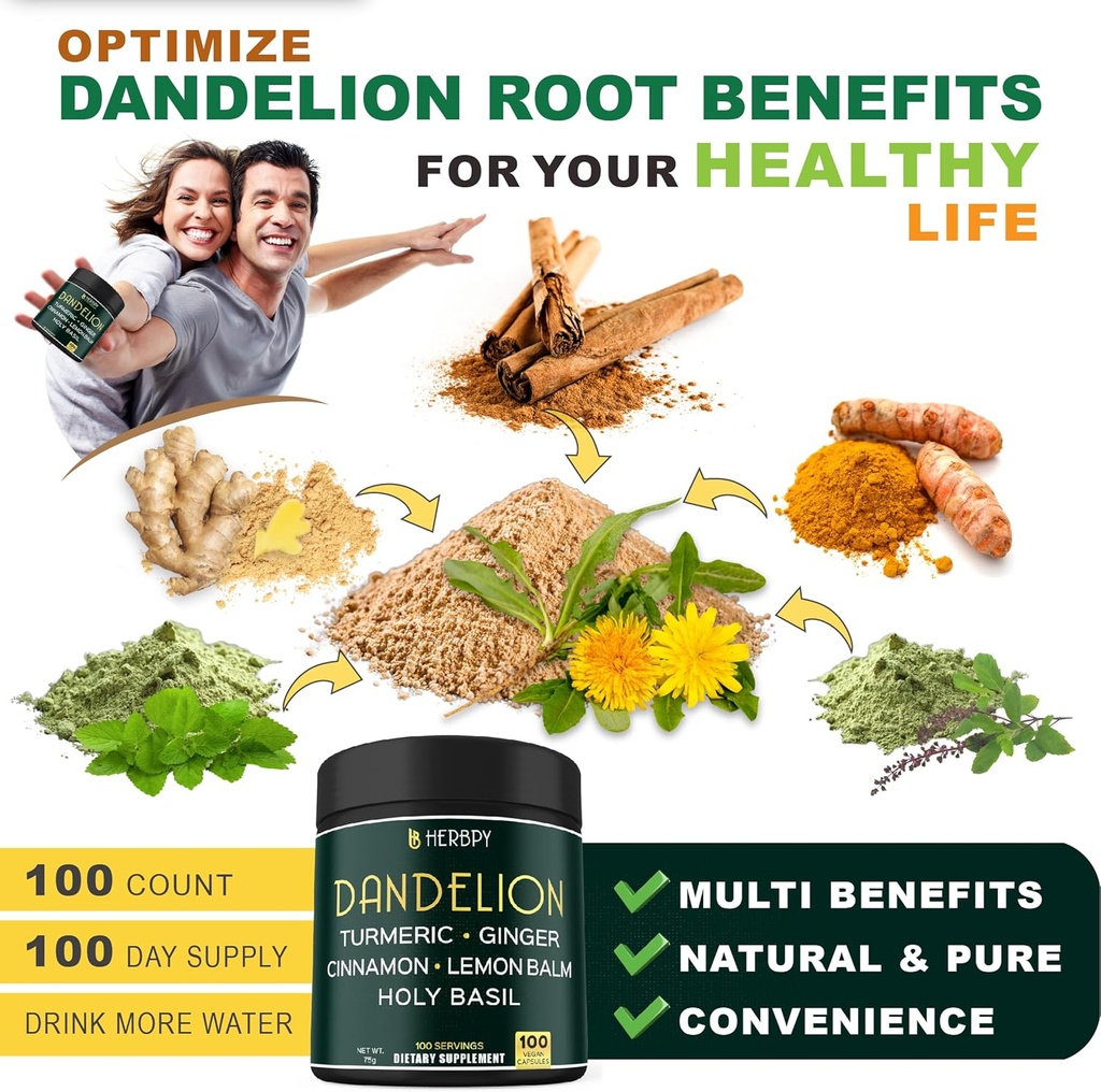 Bundle 7in1 Berberine HCl & 6in1 Dandelion Supplement - Support Immune, Digestion and Heart Health 6