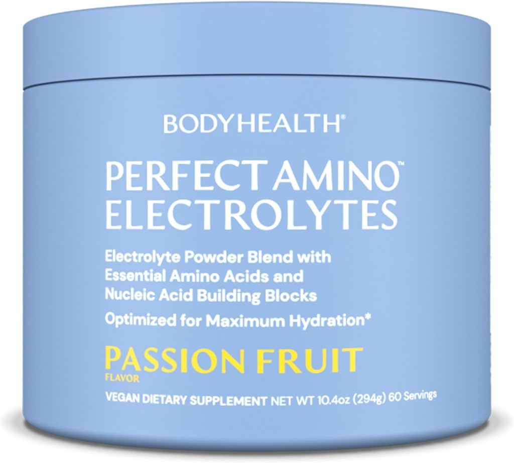 BodyHealth PerfectAmino Electrolytes Powder No Sugar, Hydration Fasting Keto Zero Sugar Electrolytes Drink Mix with Trace Minerals - Passion Fruit - 60 Servings 2