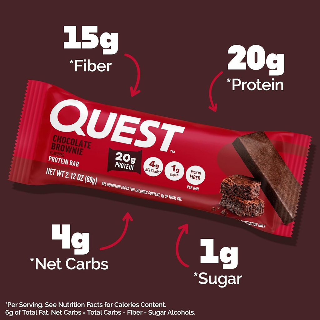 Quest Nutrition Chocolate Brownie Protein Bar, 20g Protein, 1g Sugar, 4g Net Carb, Gluten Free, Gluten Free, 12 Count 4