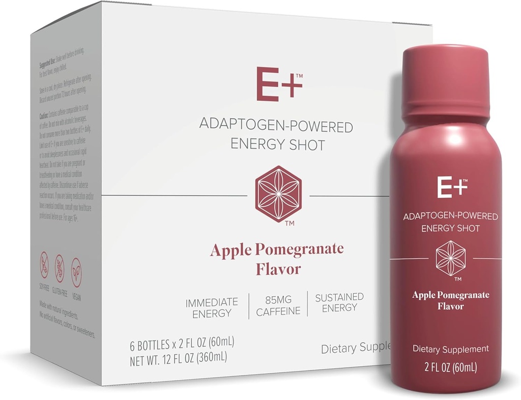 Isagenix E+ - Liquid Energy Shot with Plant-Based Caffeine & Adaptogenic Botanical Blend - Support Endurance with Flavored Energy Shot - Apple Pomegranate - 2 Oz Bottles (6 Pack) 2