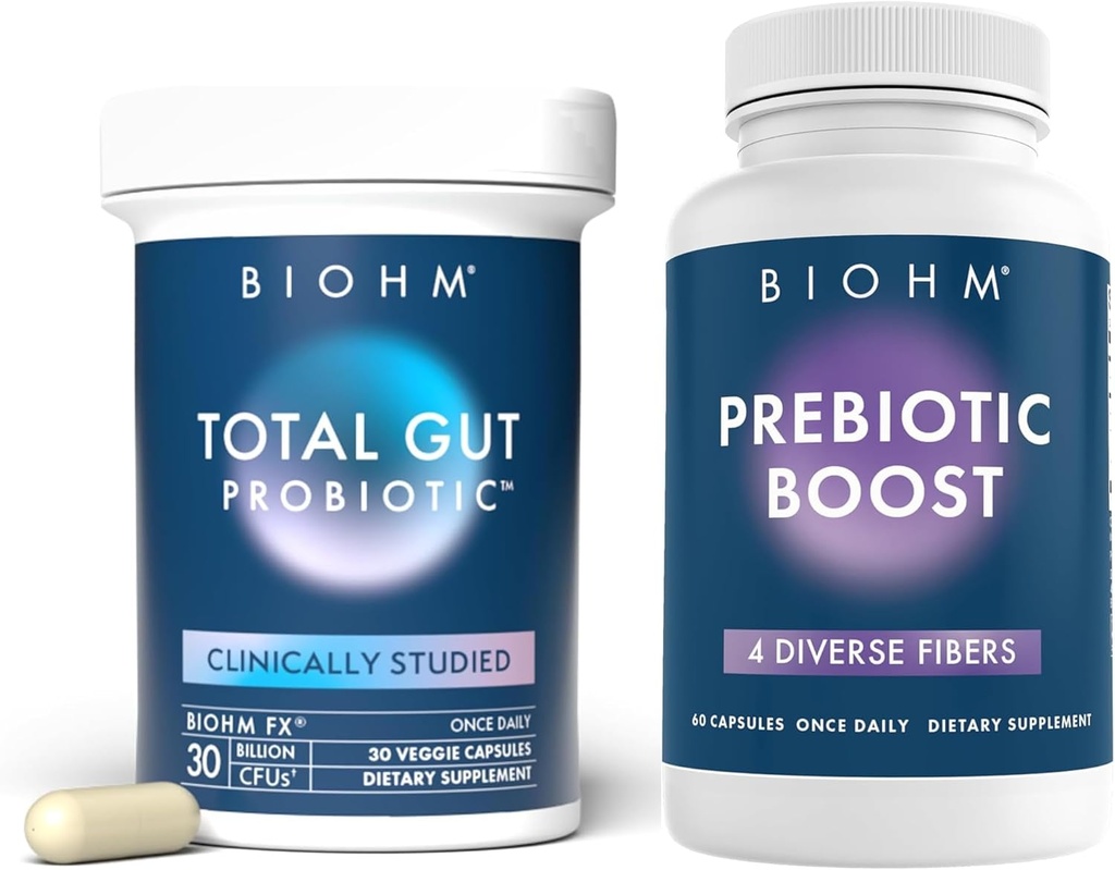 BIOHM Probiotic and Prebiotic Fiber Bundle, Combines Dietary Fiber and Digestive Enzymes for Advanced Gut Health, Non-GMO, Vegetarian, No Artificial Ingredients, 30 Servings Each 2