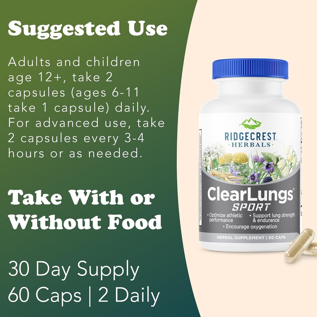 Ridgecrest Herbals ClearLungs Sport, Oxygen Intake and Lung Support Formula with Cordyceps, Rhodiola, Eleuthero (60 Vegan Caps, 30 Serv) 5