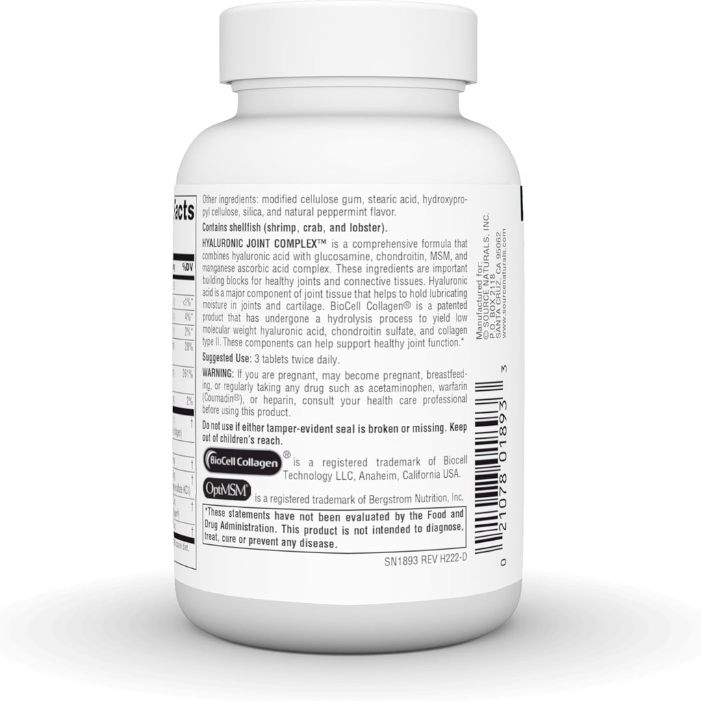 Source Naturals Hyaluronic Joint Complex with Glucosamine, Chondroitin & MSM Extra Strength - 60 Tablets 4