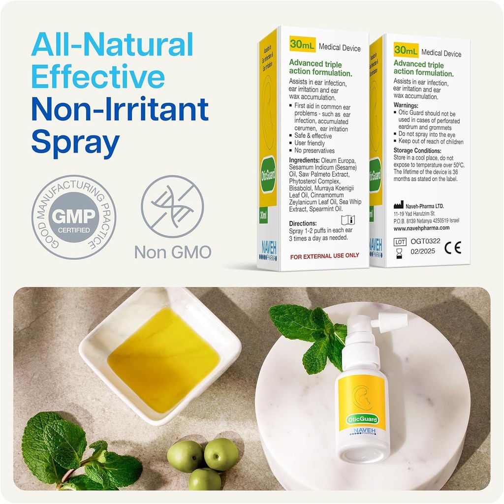 NAVEH PHARMA® Otic Guard - Natural Ear Spray Drops | Organic Herbal Sweet Oil Blend 3 in 1| Itchy Ear, Swimmer's Ear, & Ear Wax Removal | Clogged Ears | 0.5 Fl Oz 6