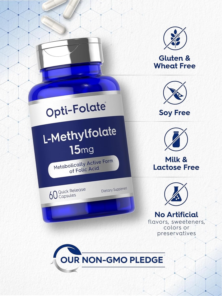 Carlyle L Methylfolate 15mg | 60 Capsules | Max Potency | Optimized and Activated | Non-GMO, Gluten Free | Methyl Folate, 5-MTHF | by Opti-Folate 6