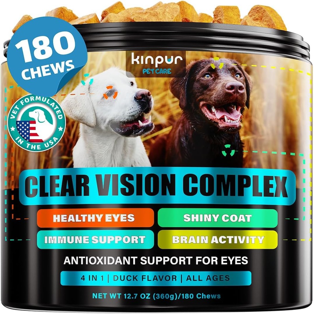 Eye Vitamins for Dogs - Dog Vision Supplement for Tear Stains, Dog Eye Care, Immune Support - Vitamin С, Carrot, Fish Oil, Lutein - 180 Soft Chews with Duck Flavor - for All Breeds and Ages 2
