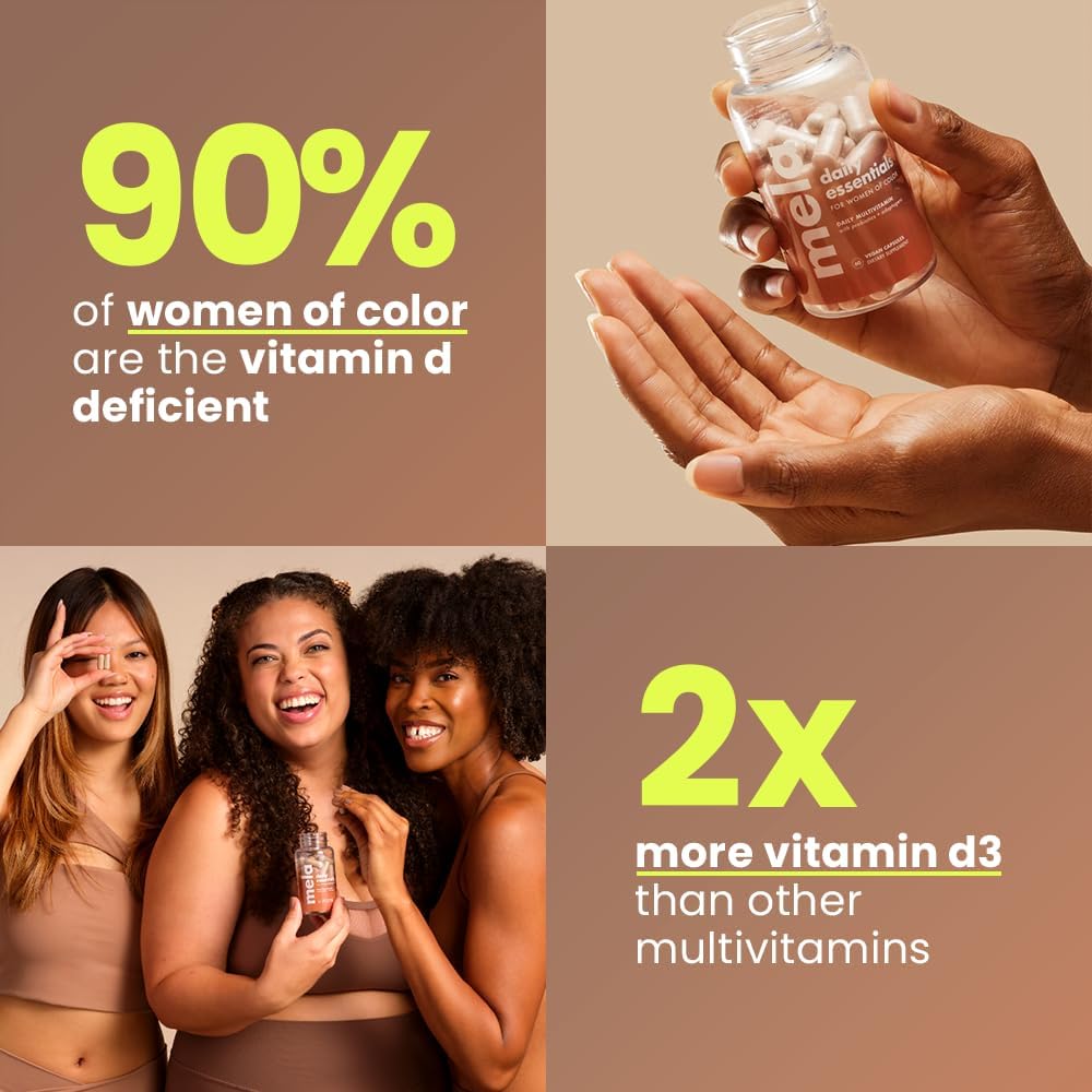 Mela Daily Essentials Multivitamin for Melanated Women - High-Dose Vitamin D3 and B12, Probiotics, Lion's Mane, Ceylon Cinnamon - Vegan, Gluten Free, Non-GMO, 30 Day Supply (60 Capsules) 3