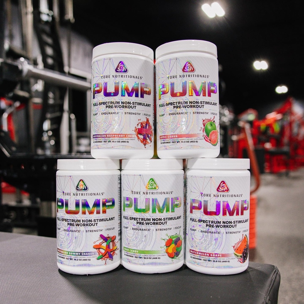 Core Nutritionals Pump Full-Spectrum Non-Stimulant Pre-Workout, with N03T Nitrate, Peak02, Alpha GPC, for Maximum Pump, Strength, and Performance 20 Servings (Austrialian Gummy Snakes) 5