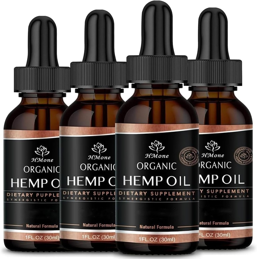 Hemp Oil -4 Packs Maximum Strength - Pure & CO2 Extract Drops - 100% Natural Organic, Vegan, Non-GMO Free 2
