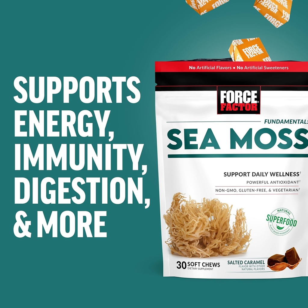 FORCE FACTOR Sea Moss Soft Chews, Support Immunity, Digestion, and Heart Health, Irish Sea Moss Superfood & Antioxidants Supplement, Non-GMO, Gluten-Free, Salted Caramel Flavor, 60 Soft Chews, 2-Pack 6
