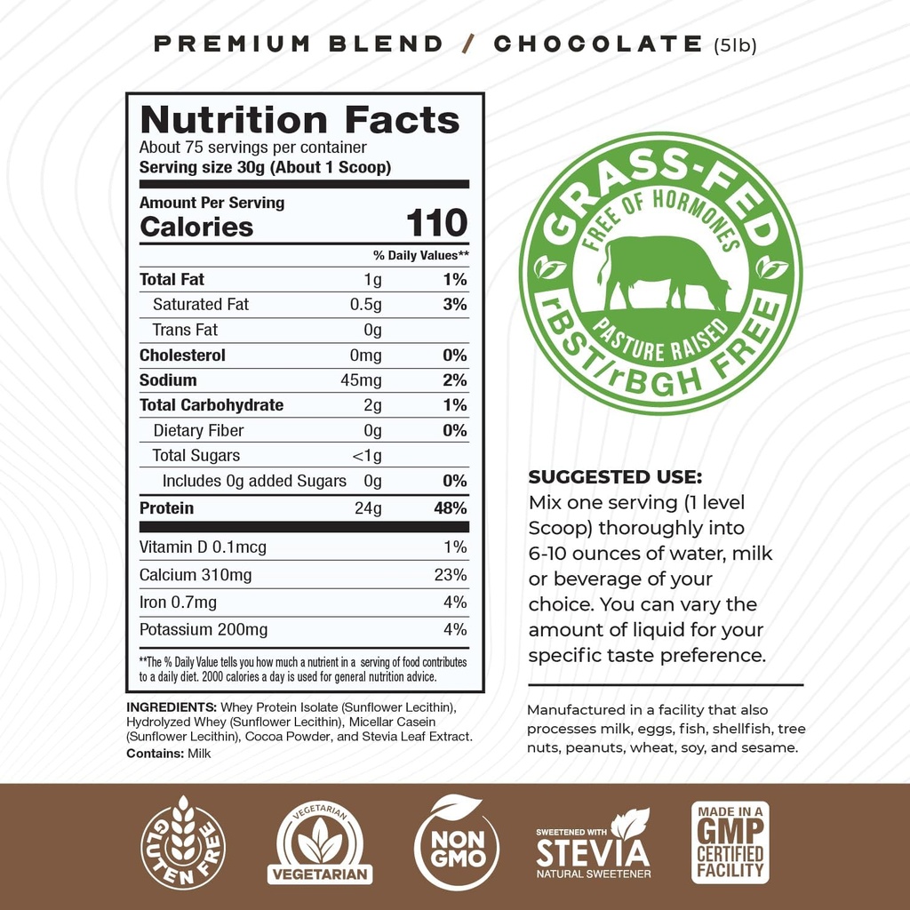 Muscle Feast Premium Blend All Natural Hormone Free Grass-Fed Whey Protein Powder, Chocolate, 5lb 3