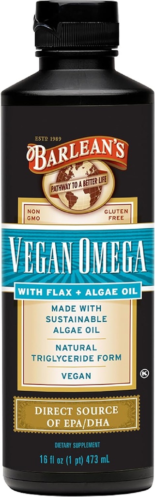 Barlean's Vegan Omega Liquid Flax and Algae Oil Plant Based EPA DHA Supplement from Algal Oil and Organic Flaxseed, Omegas 3 6 and 9 Fatty Acid Supplements, 16 Ounces 2