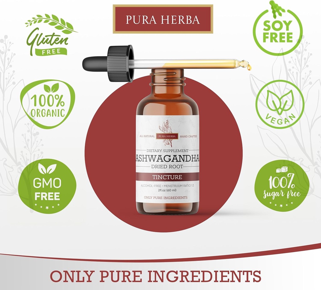 Organic Ashwagandha Liquid Drops, Ashwagandha Root Tincture, Ashwagandha Extract Herb Supplements - 2 Fl Oz 3