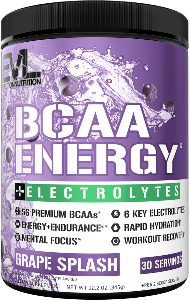 EVL BCAAs Amino Acids Powder - BCAA Energy Pre Workout Powder for Muscle Recovery Lean Growth and Endurance - Rehydrating Post Workout Recovery Drink with 6 Key Electrolytes - Grape Splash 2