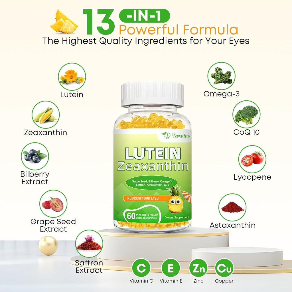 Lutein 20 mg with Zeaxanthin Gummies, Lutein and Zeaxanthin Supplements with Eye Vitamins C, E, Bilberry for Eye Health - 120Cts 3