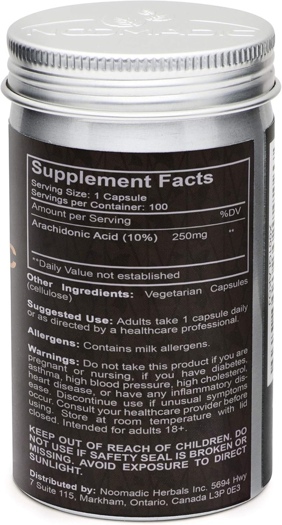 Noomadic Arachidonic Acid (AA or ARA), 100 Capsules | 250mg Each, May Improve Lean Muscle Mass, Power Output and Strength. 3