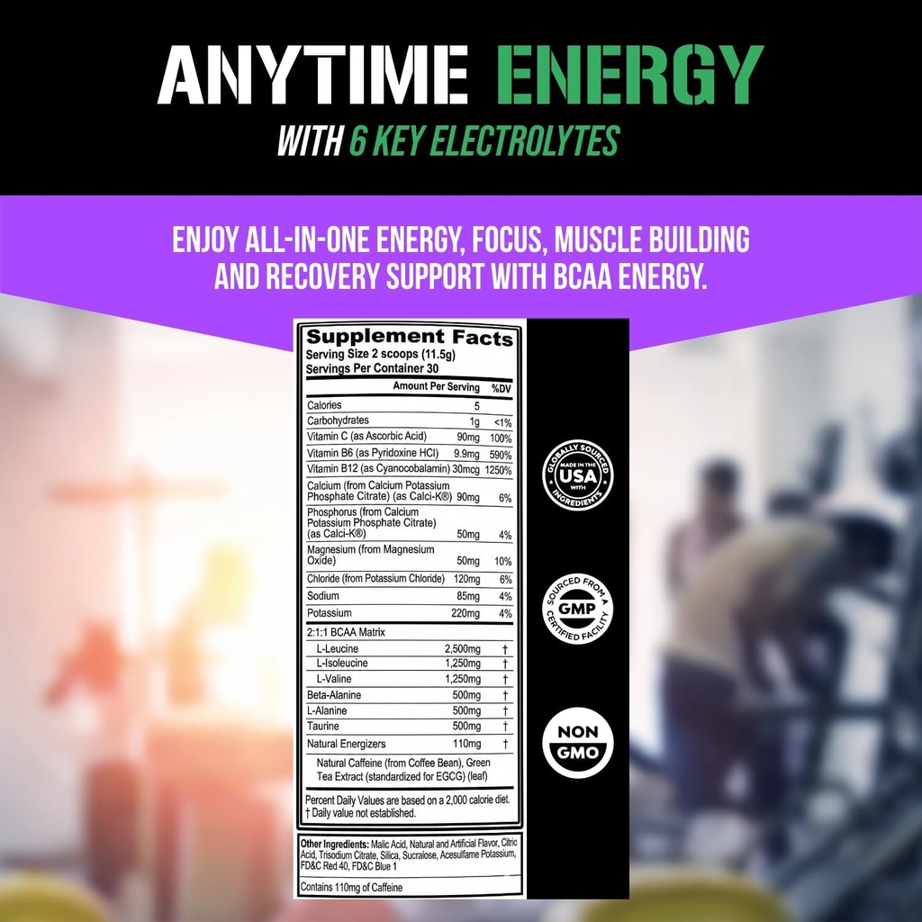 EVL BCAAs Amino Acids Powder - BCAA Energy Pre Workout Powder for Muscle Recovery Lean Growth and Endurance - Rehydrating Post Workout Recovery Drink with 6 Key Electrolytes - Grape Splash 6