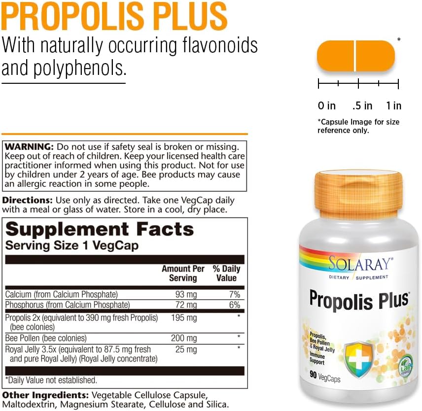 SOLARAY Propolis Plus | Healthy Immune System Support with Propolis, Bee Pollen & Royal Jelly | 90 VegCaps 3