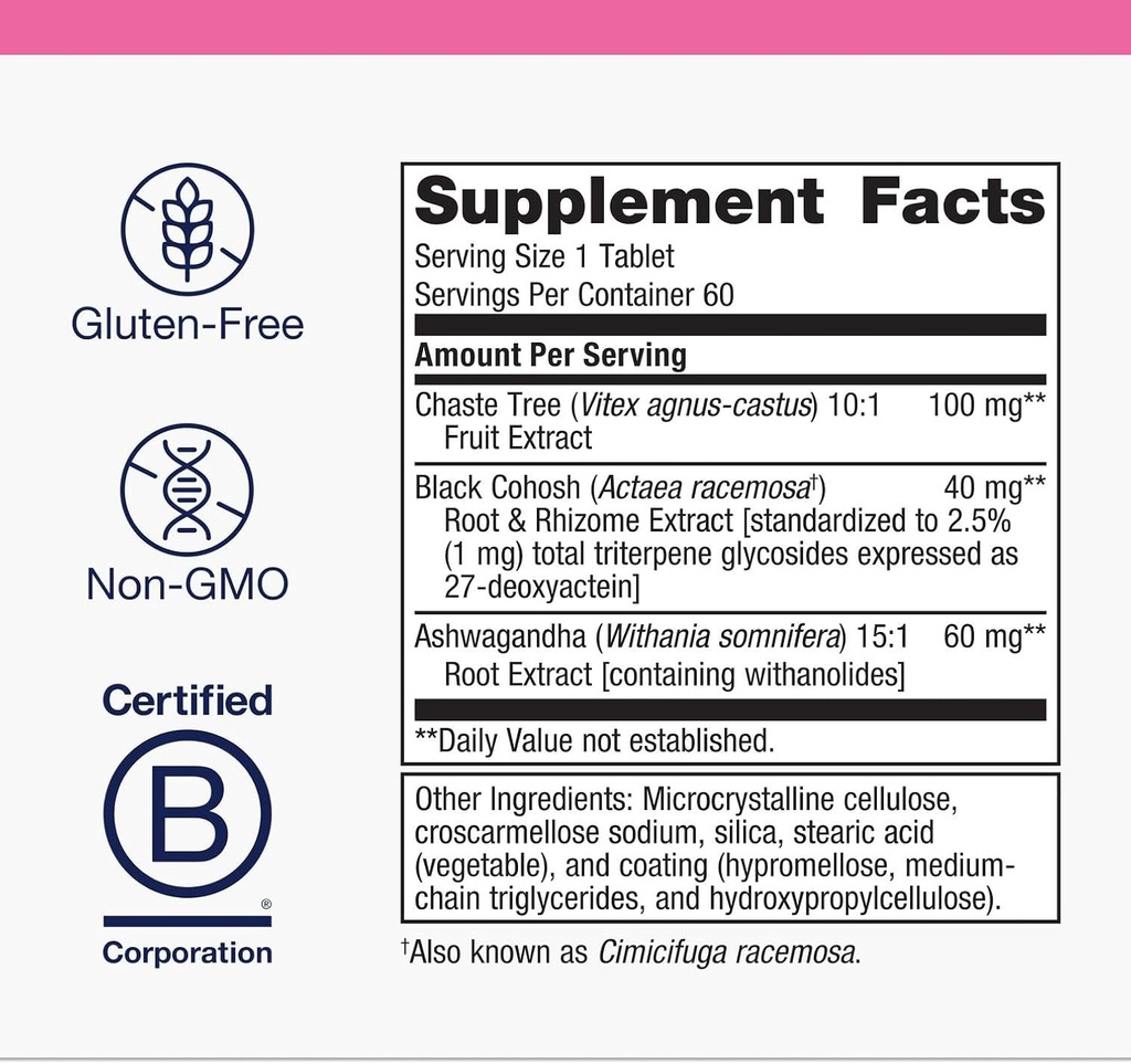 Metagenics Chasteberry Plus - Hormone & Reproductive Health with Chasteberry, Black Cohosh & Ashwagandha - Supports Menstrual & Menopause Balance* - Non-GMO, Gluten-Free, Vegan - 60 Tablets 5