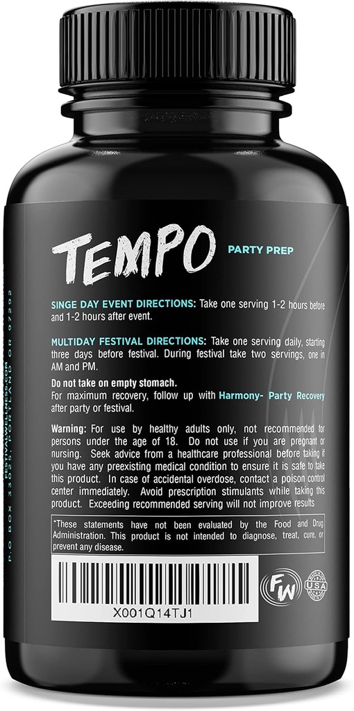 Tempo: Festival Prep | Immune Support | Pre-Festival, Rave, and Party Supplement | Neuroprotective + Boosts Immune System, Supports Liver Detox, Replenishes Electrolytes 4