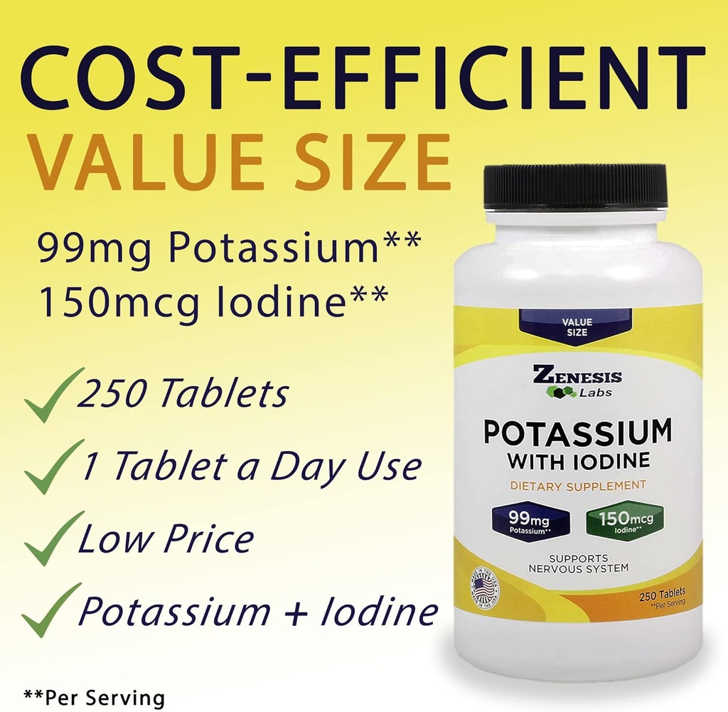 Potassium Gluconate 99mg + 150mcg Iodine from Kelp Bulk (250 Tablets/Bottle) 5