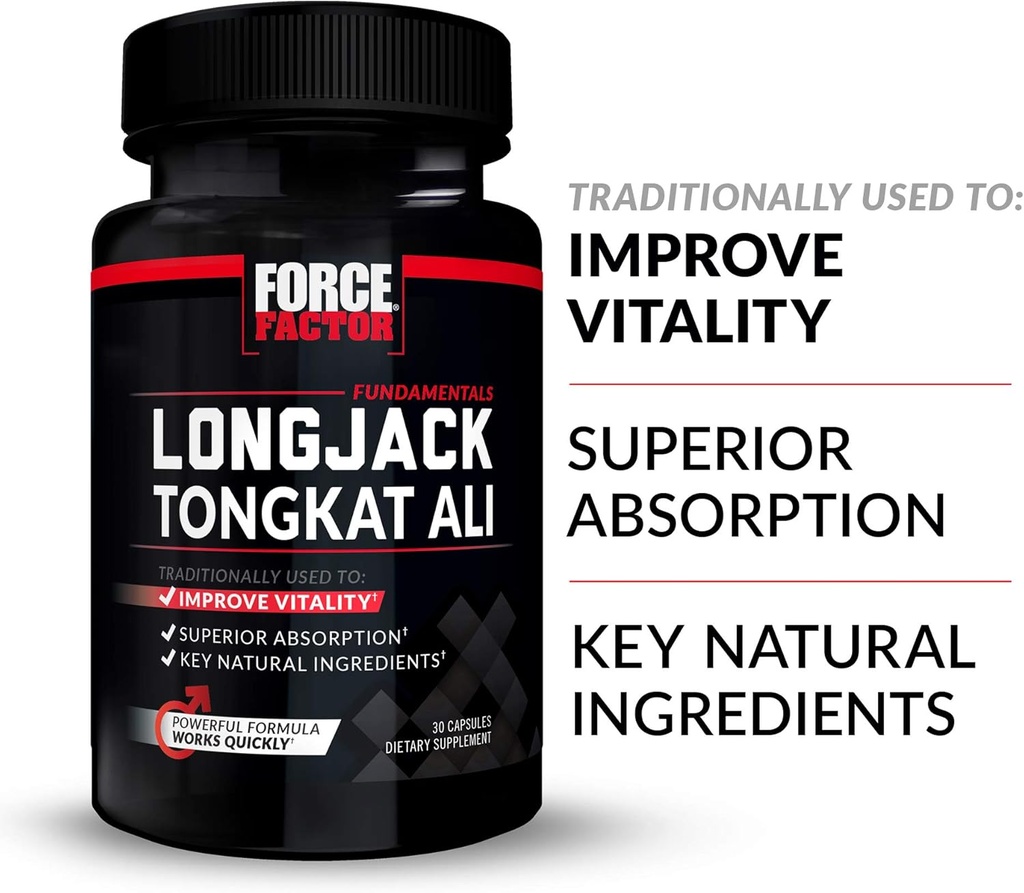 Force Factor Longjack Tongkat Ali 500 mg for Men, Longjack Tongkat Extract to Support Male Vitality & Improve Drive, Capsules with BioPerine Black Pepper Extract, 30 Count (Pack of 3) 3