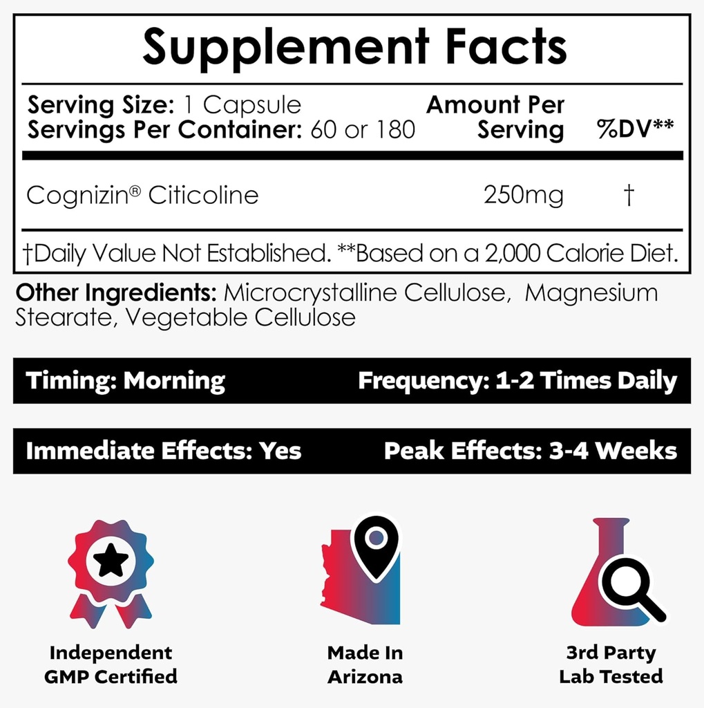 Nootropics Depot Cognizin Citicoline Capsules | 60 Count | Choline Supplement | Brain Health Supplement | Regulates Memory and Cognitive Function | Supports Attention, Focus and Recall 3