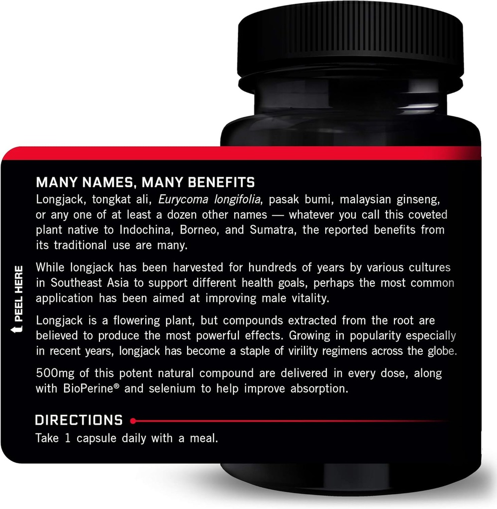 Force Factor Longjack Tongkat Ali 500 mg for Men, Longjack Tongkat Extract to Support Male Vitality & Improve Drive, Capsules with BioPerine Black Pepper Extract, 30 Count (Pack of 3) 4