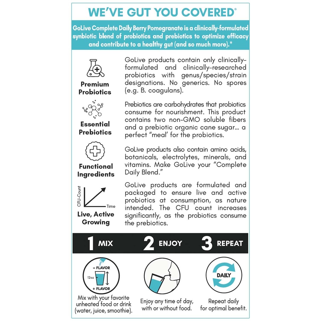 GoLive Probiotics & Prebiotics for Women and Men Glow for Beauty, Sugar-Free Synbiotic Powder. +25 Bllion CFUs; 10 Clinical Strains for Healthy, Immune & Digestive Health, 10 Count (Pack of 1) 5