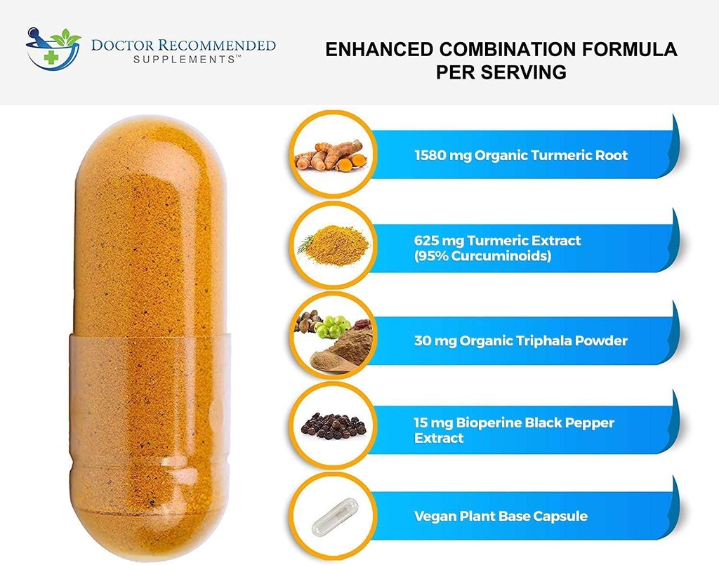 Turmeric Curcumin with Bioperine and Triphala - 2250mg/d - 540 Veggie Capsules with Black Pepper Extract -Turmeric Supplement 4